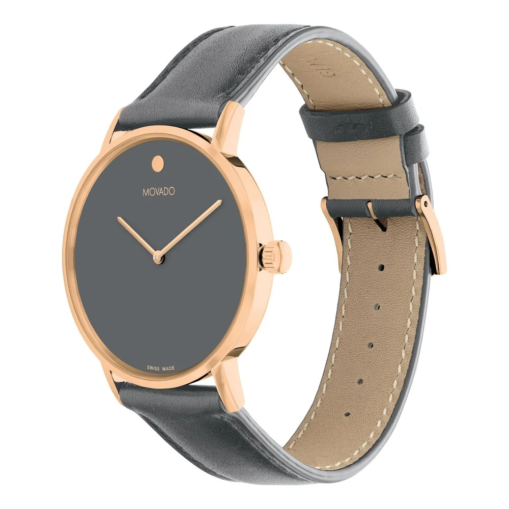 MOVADO SIGNATURE 0607834 GREY MUSEUM DIAL BLACK STRAP 40MM CASE WOMENS WATCH - Picture 2 of 3